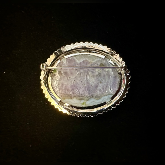 Silver and Purple Stone Brooch - Picture 2 of 3